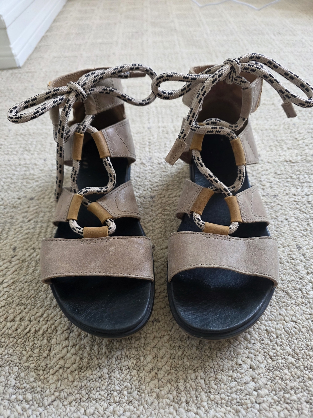 Sorel Torpeda Lace Up - Taupe & Black Lace-Up Gladiator Sandals